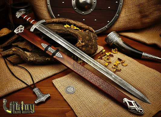 Handmade Damascus Steel Northmen Viking Sword with Scabbard