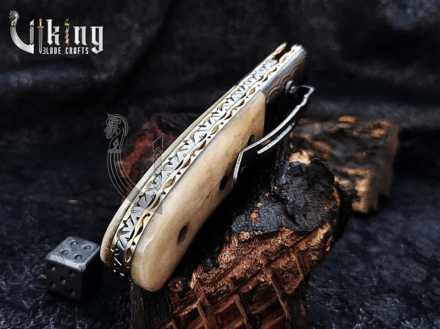 Handmade Damascus Steel Folding Pocket knife With Camel Bone Handle Viking_Blade_Crafts