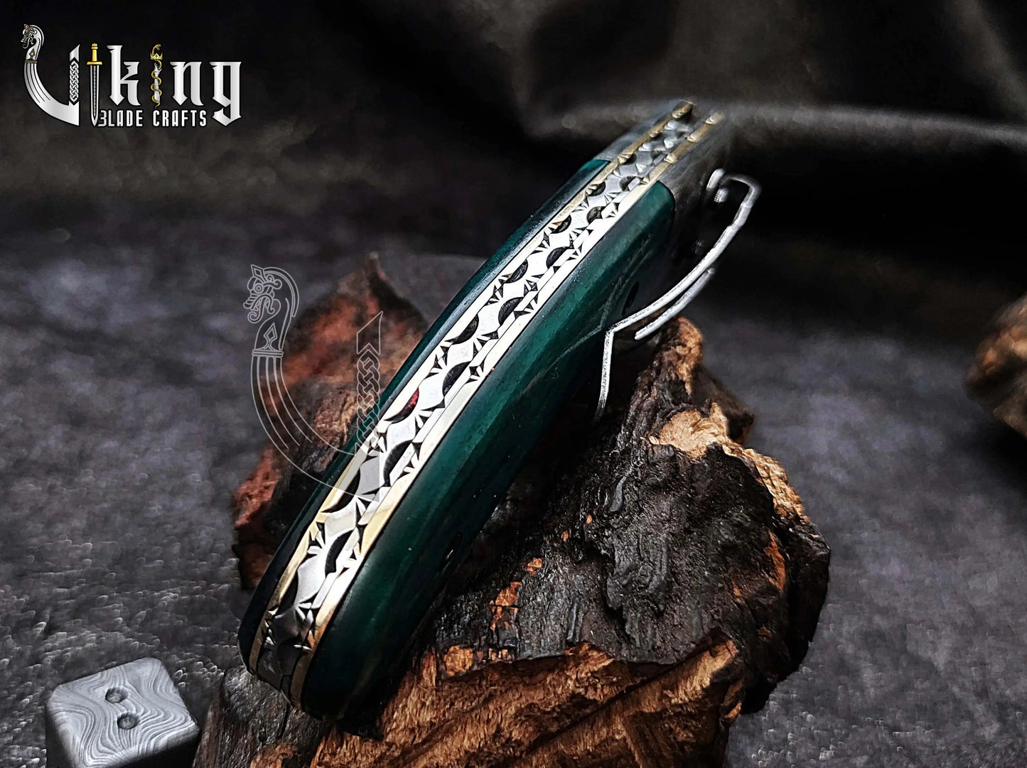 Handmade Damascus Folding Knife with Stained Bone Handle & Clip Viking_Blade_Crafts