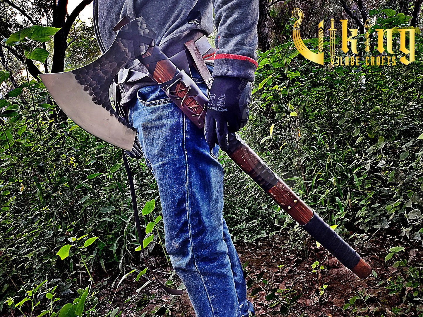 Hand-Forged 36" Viking Battle Axe & Carved Raven Shield Set Viking_Blade_Crafts