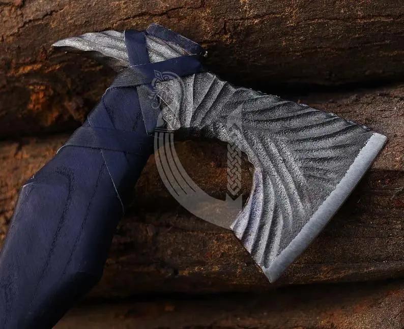 Handmade Viking Axe – Black Wrapped Handle Battle Axe with Leather Cover Viking_Blade_Crafts