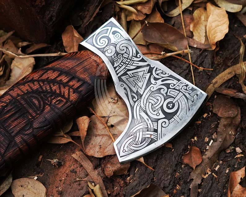 Handmade High Carbon Steel Viking Axe – Battle Ready with Leather Cover