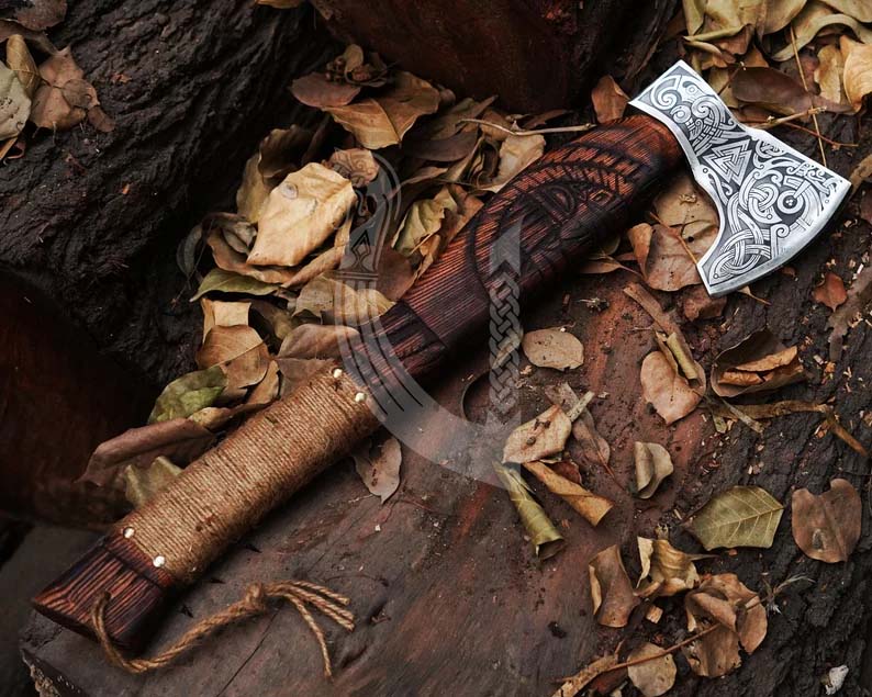 Handmade High Carbon Steel Viking Axe – Battle Ready with Leather Cover