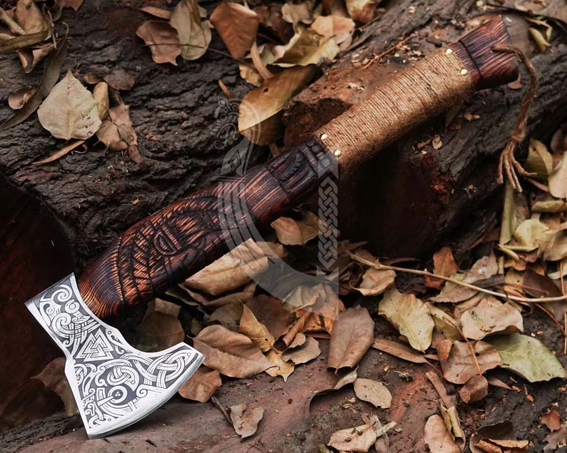 Handmade High Carbon Steel Viking Axe – Battle Ready with Leather Cover