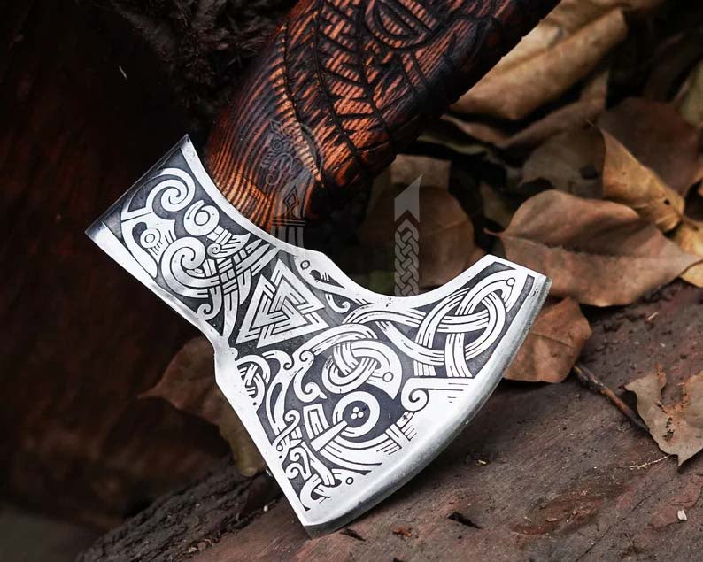 Handmade High Carbon Steel Viking Axe – Battle Ready with Leather Cover