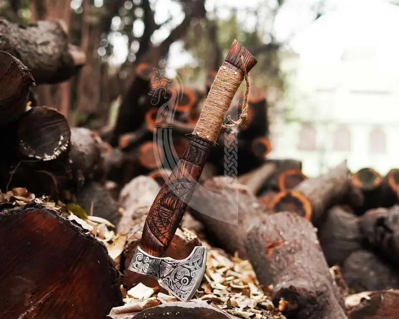 Handmade High Carbon Steel Viking Axe – Battle Ready with Leather Cover Viking_Blade_Crafts