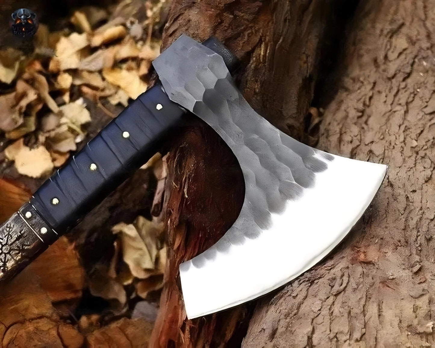 Handmade Vegvisir Viking Splitter Axe – Long Norse Battle Axe with Leather Cover