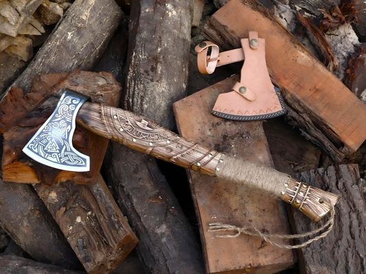 Hand-Carved Handle Viking Axe – Scandinavian Style Norse Battle Axe Viking_Blade_Crafts