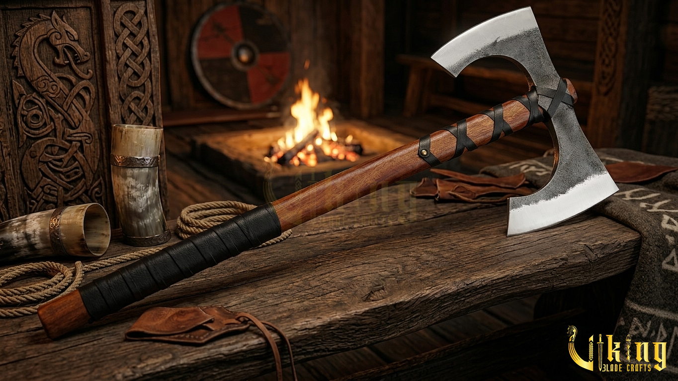 30" Double Bit Viking Battle Axe - Hand Forged Carbon Steel & Leather