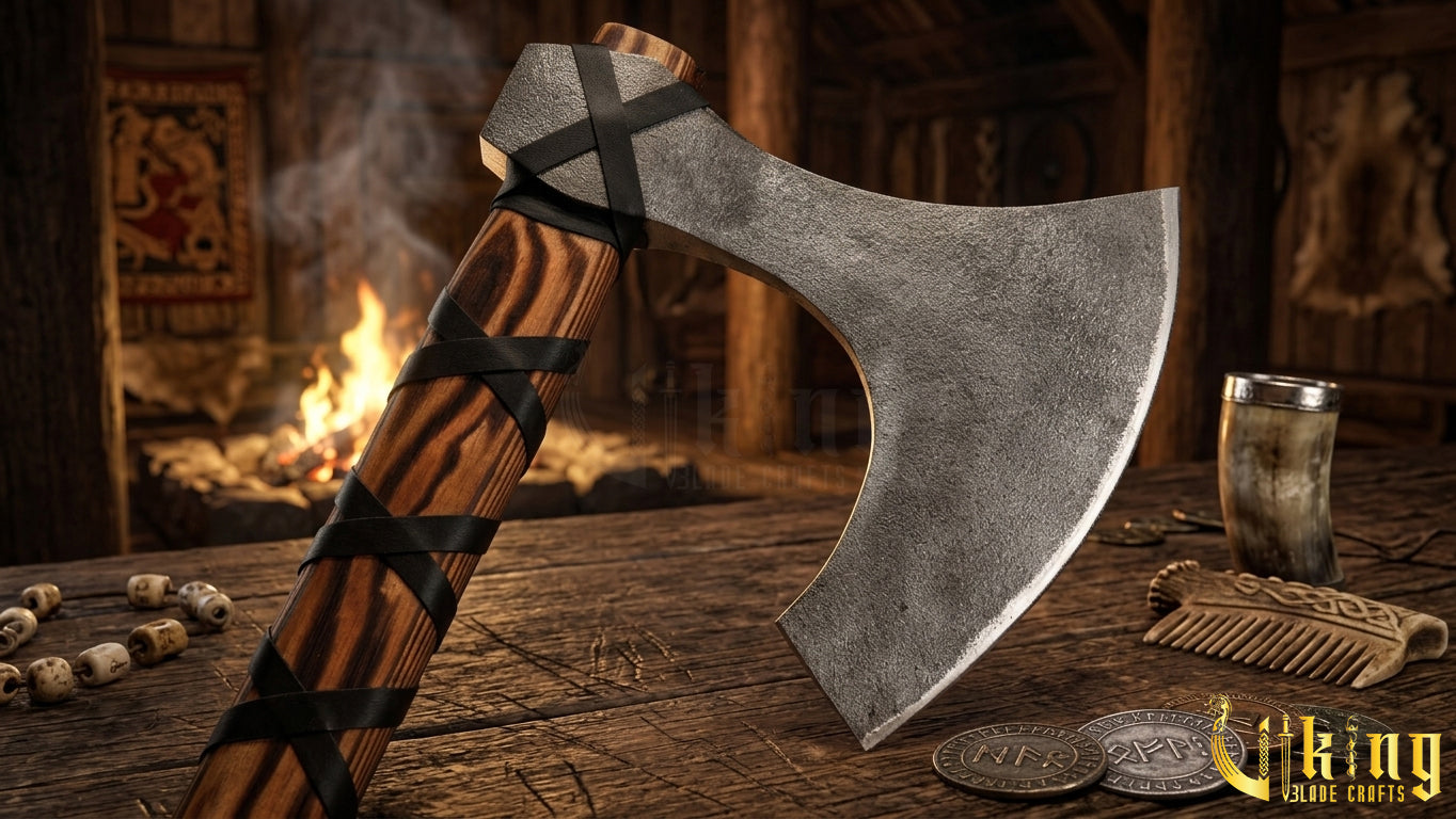 Hand-Forged 36" Long Viking Battle Axe – High Carbon Steel Blade & Wooden Handle
