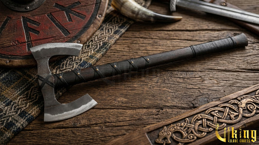 36" Double Bit Viking Axe - Hand Forged Carbon Steel & Leather Cover