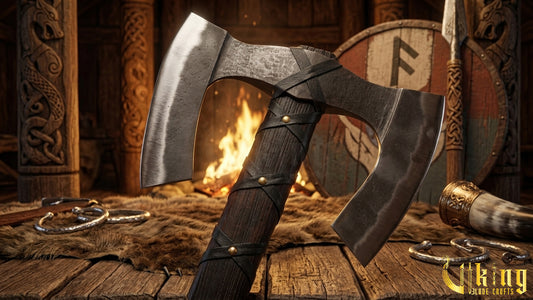 36" Double Bit Viking Axe - Hand Forged Carbon Steel & Leather Cover
