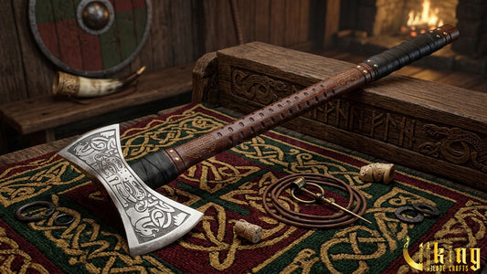 The Helm of Awe 30" Forged Viking Axe & Carved Wooden – Norse Warrior Axe