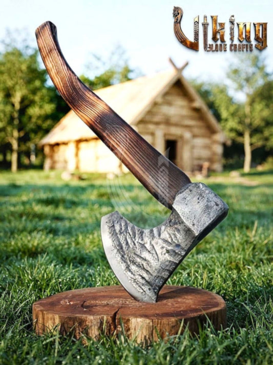 True Hand-Forged Viking Bearded Axe 30" | Curved Handle Skeggøx