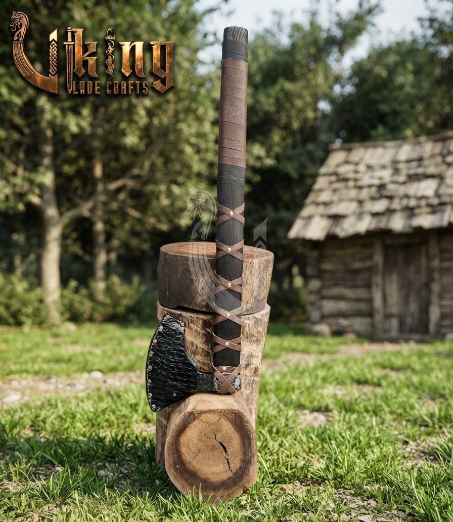 True Hand-Forged Viking Bearded Axe 30" | Leather-Wrapped Broad-Beard Skeggøx