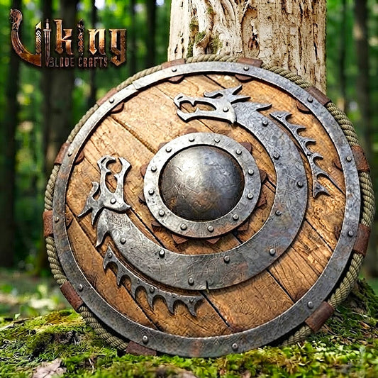 The Coils of Midgard 3D Iron Dragon-Crescent Viking Shield