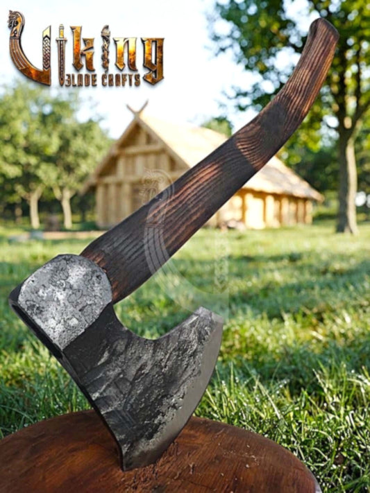 True Hand-Forged Viking Bearded Axe 30" | Curved Handle Skeggøx