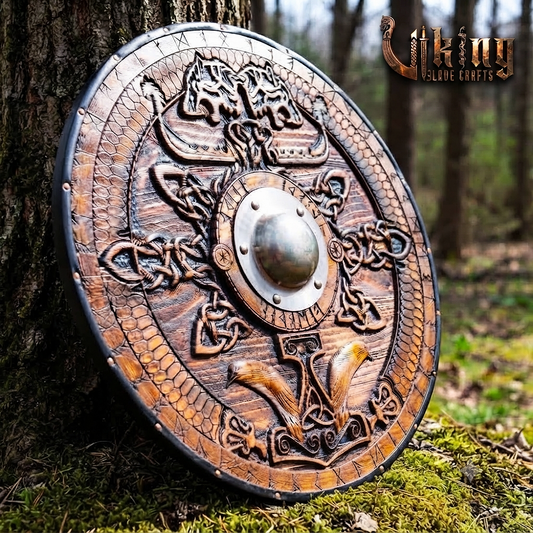 The Skjöldr of the Wolf-Clan 3D Carved Star-Braced Runic Viking Shield