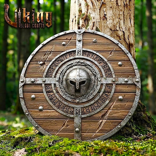 The Einherjar Vanguard 3D Helmet-Bossed Runic Viking Shield