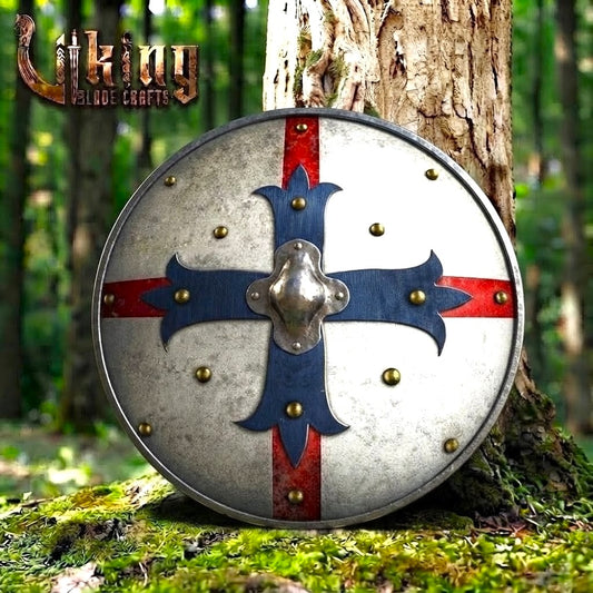 The Imperial Cross Red & Blue Cross Steel Roman-Inspired Round Shield
