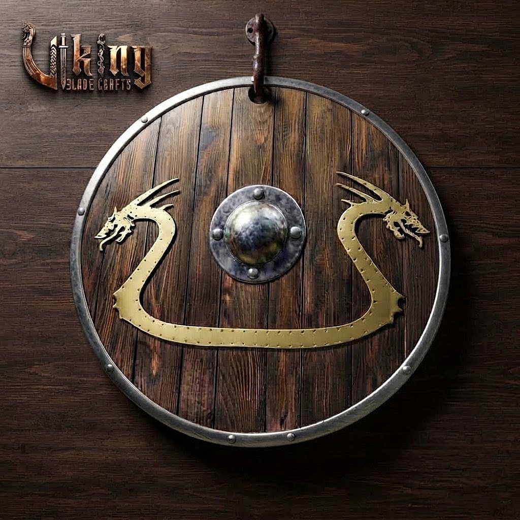The Níðhöggr Crescent Dual-Dragon Metal-Overlaid Viking Shield