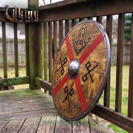 The Skjöldr of Asgard Red Cross & Runic God-Mask Viking Shield