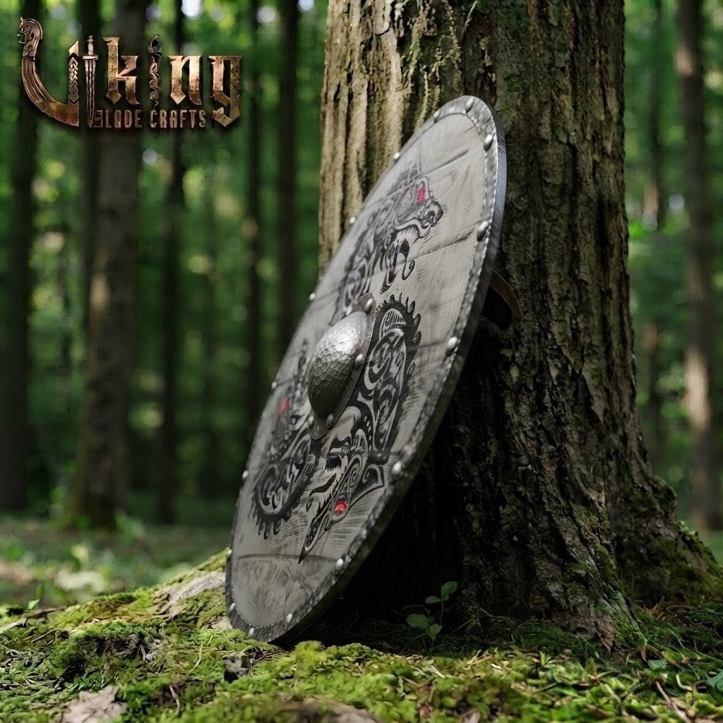 The Fenrir's Eclipse Hand-Painted Triple Wolf Viking Shield