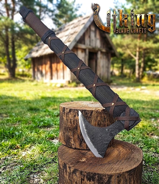 Ragnar-Inspired Viking Axe | Leather-Wrapped Bearded Axe