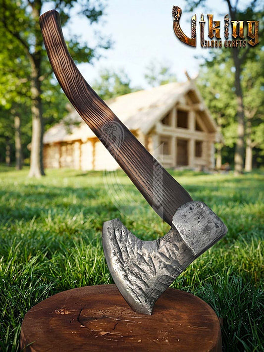 True Hand-Forged Viking Bearded Axe 30" | Curved Handle Skeggøx
