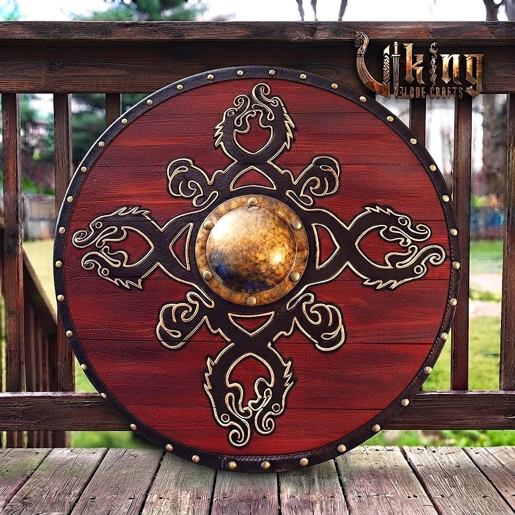 The Jreki Crossroads 4-Dragon Crimson Viking Shield
