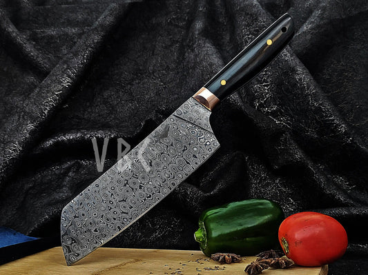 Handmade Damascus Chef knife With Ebony Wood & Copper Bolster Handle Viking_Blade_Crafts