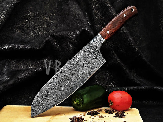 Damascus Kitchen Chef Knife With Rose Wood Handle & Damascus Bolster Handle Viking_Blade_Crafts