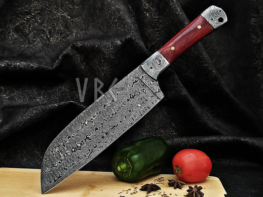 Damascus Chef Knife | Red Blood Wood Handle | Damascus Guard & Bolster Viking_Blade_Crafts