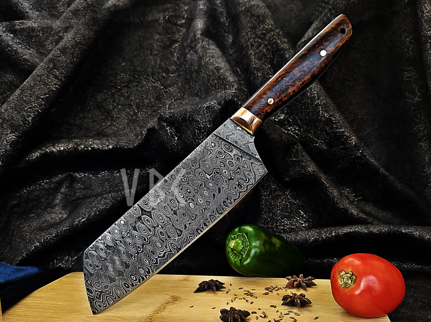 Hand-Forged Damascus Steel Chef Knife with Rosewood Handle & Copper Bolster