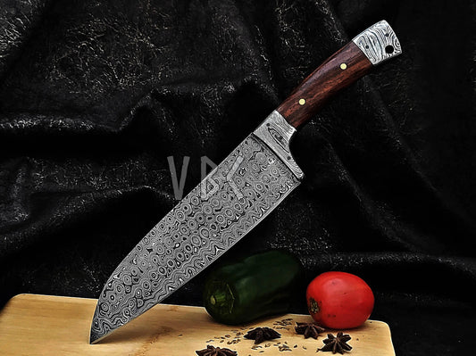 Damascus Chef knife | Rose Wood Handle | Damascus Guard & Bolster Viking_Blade_Crafts