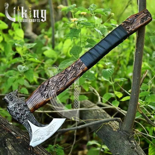 Viking Wolf Fenrir Axe – Hand Forged High Carbon Steel Blade with Sheath Viking_Blade_Crafts