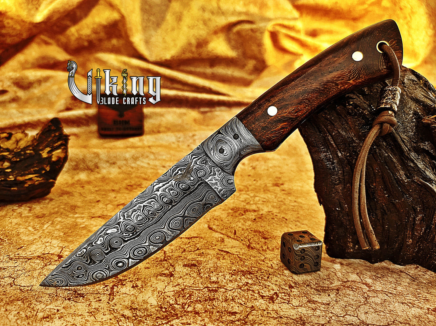 Handmade Damascus Steel Fixed Blade Hunting Knife with Sheath Wood Handle
