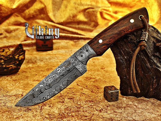 Handmade Damascus Steel Fixed Blade Hunting Knife with Sheath Wood Handle Viking_Blade_Crafts