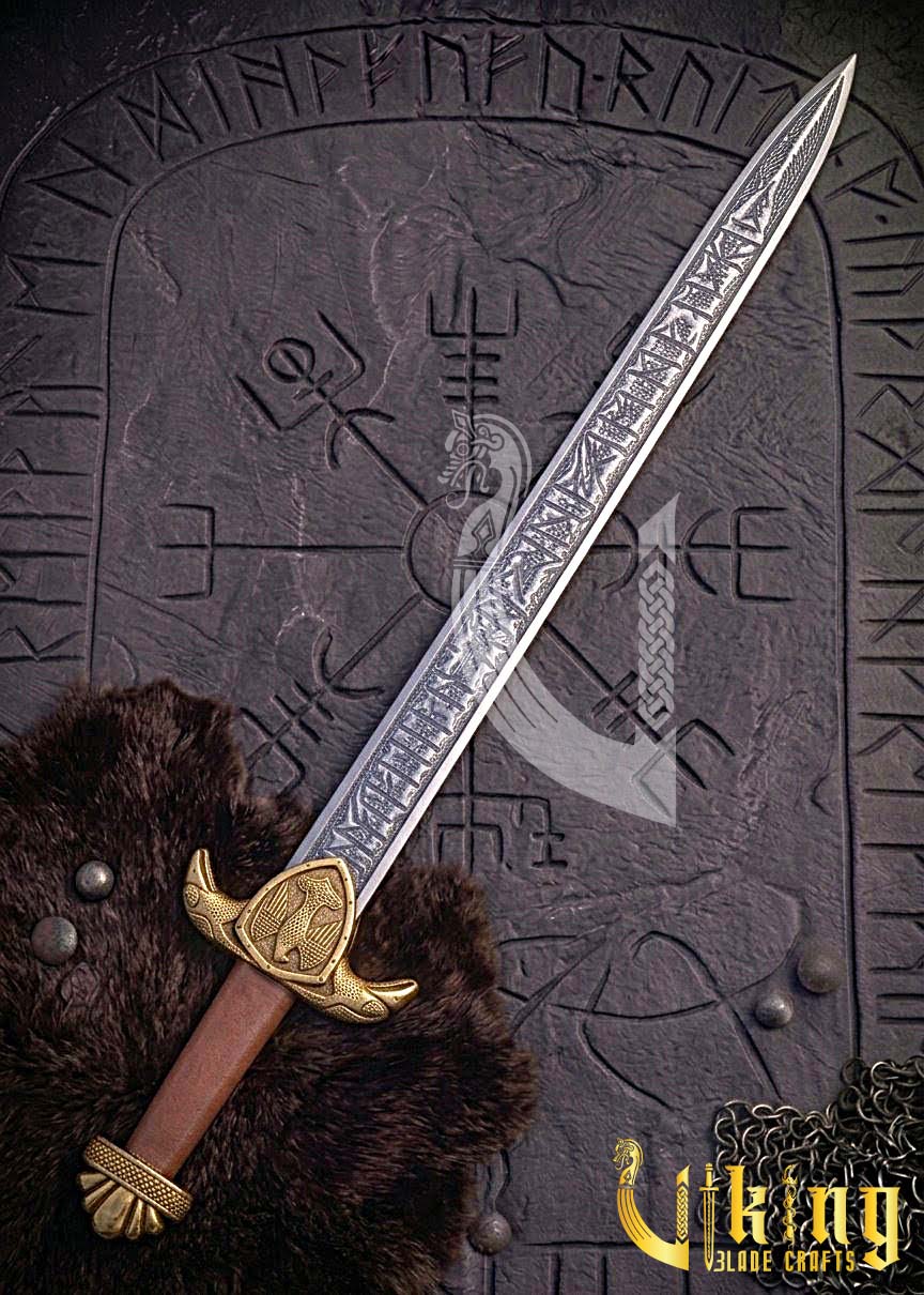 Handmade Etched Blade Viking Raven Sword Replica Hugin Munin Edition