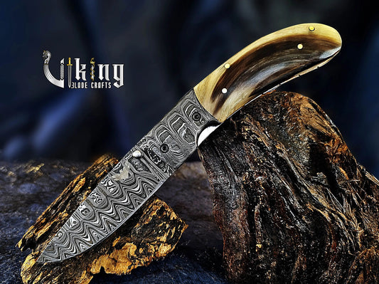 Handmade Gentlemen's Series Damascus Steel Clip Folding Knife Viking_Blade_Crafts