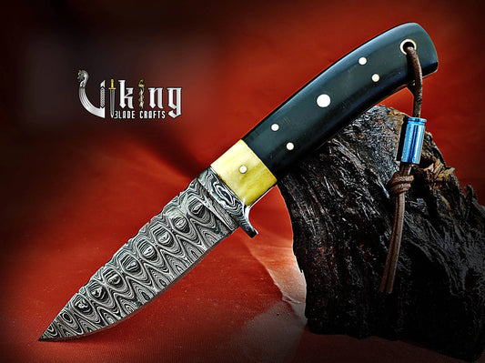 Handmade Damascus Steel Fixed Blade Hunting Knife With Leather Cover Viking_Blade_Crafts