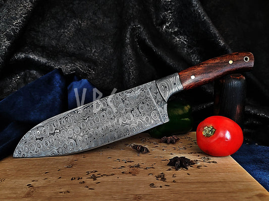 Damascus Kitchen Chef Knife With Rose Wood Handle & Damascus Bolster Handle Viking_Blade_Crafts