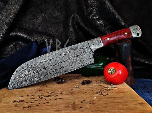 Damascus Chef Knife | Red Blood Wood Handle | Damascus Guard & Bolster Viking_Blade_Crafts