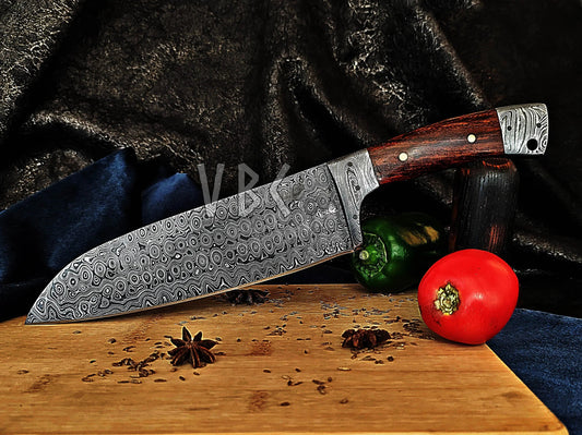 Damascus Chef knife | Rose Wood Handle | Damascus Guard & Bolster Viking_Blade_Crafts