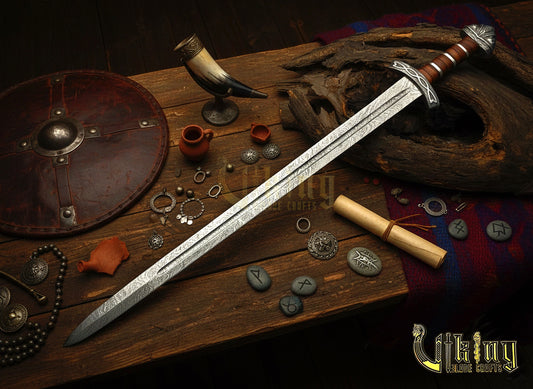 Handmade Damascus Steel Northmen Viking Sword with Scabbard
