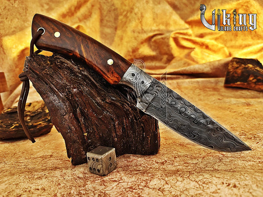 Handmade Damascus Steel Fixed Blade Hunting Knife with Sheath Wood Handle Viking_Blade_Crafts