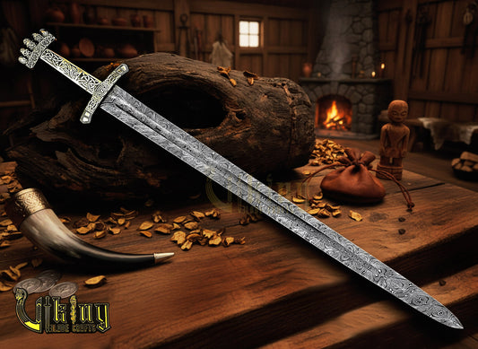 Handmade Damascus Steel Viking Sword – Medieval Replica Collectible