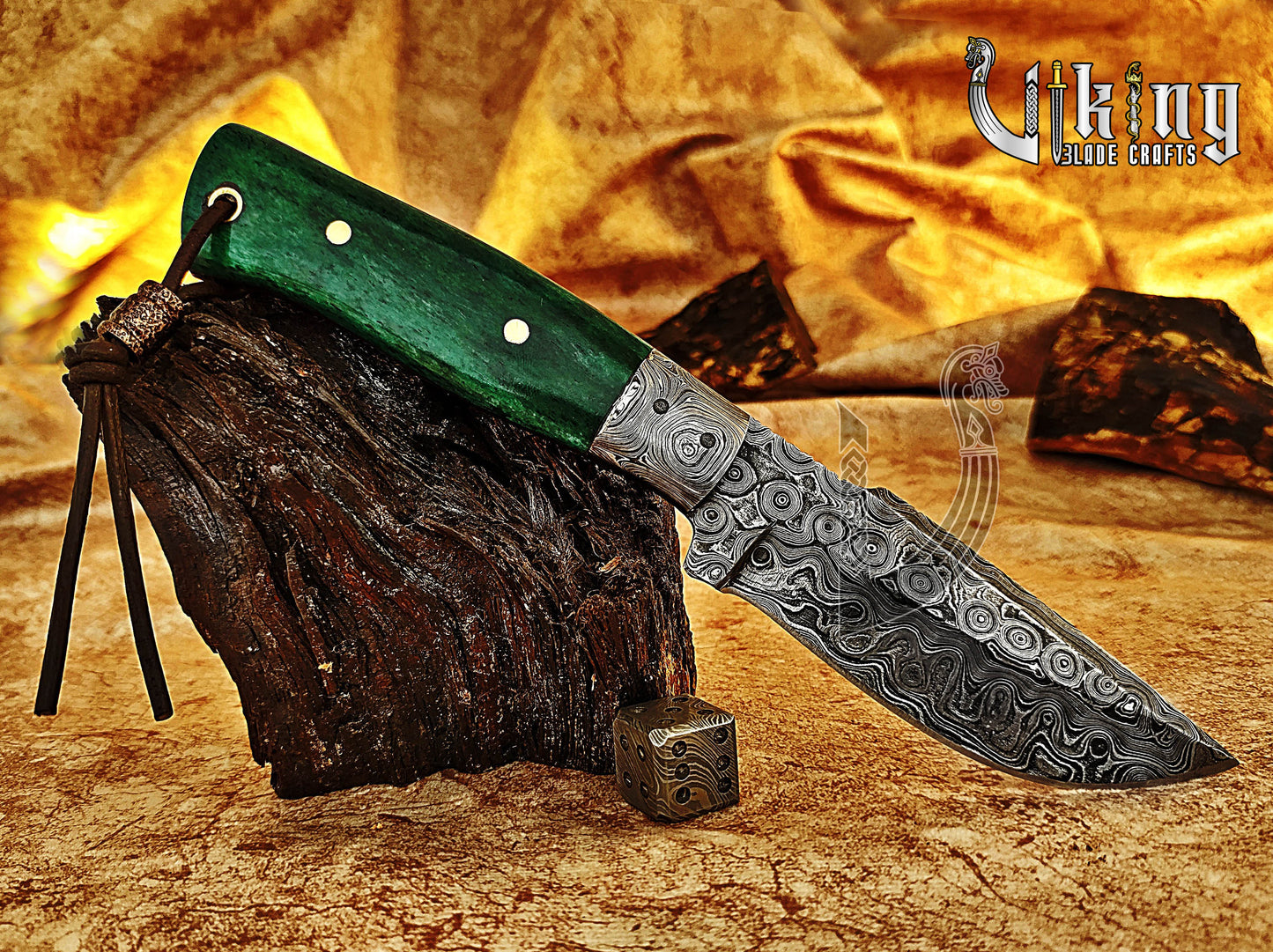 Damascus Steel Fixed Blade Stained Bone Handle Hunting Knife With Bolster