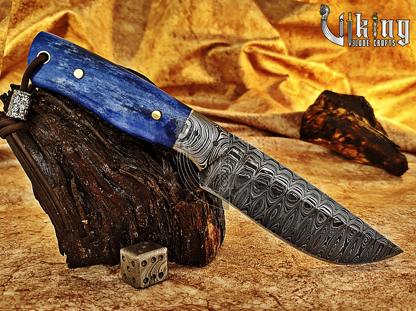 Damascus Steel Hunting Knife With Stained Bone Handle With Sheath