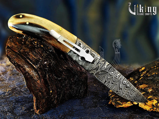 Handmade Gentlemen's Series Damascus Steel Clip Folding Knife Viking_Blade_Crafts